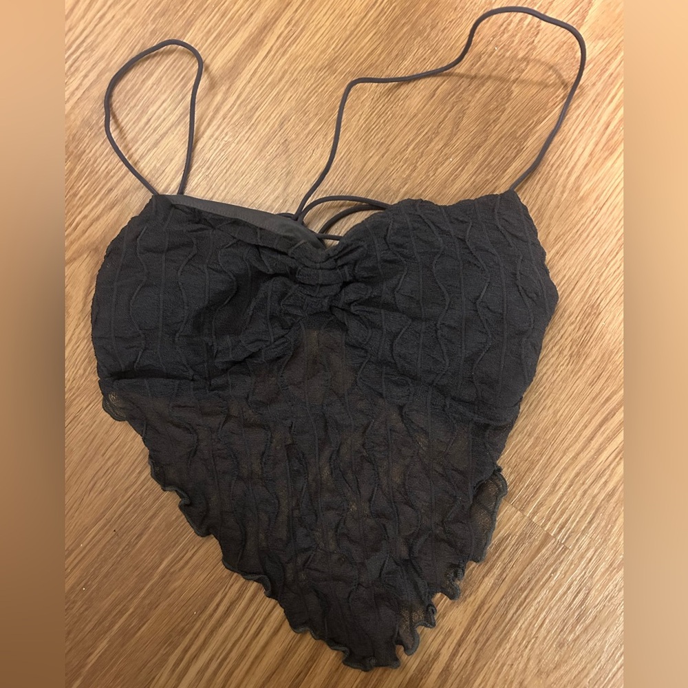 Black Textured Top With Criss Cross Back